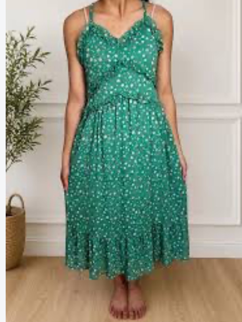 No Boundaries Green Floral Ruffle-Trim Midi Dress plus size